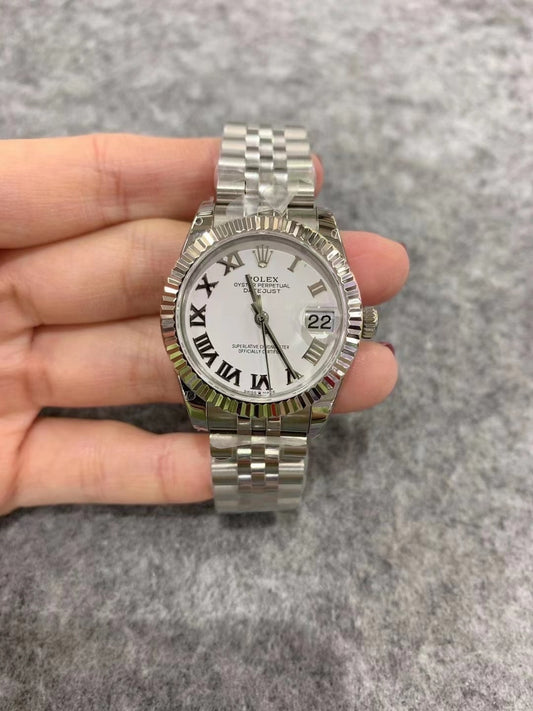 Ladies 28mm Stainless Steel (White Roman Numeral Dial) – Luxury Watch