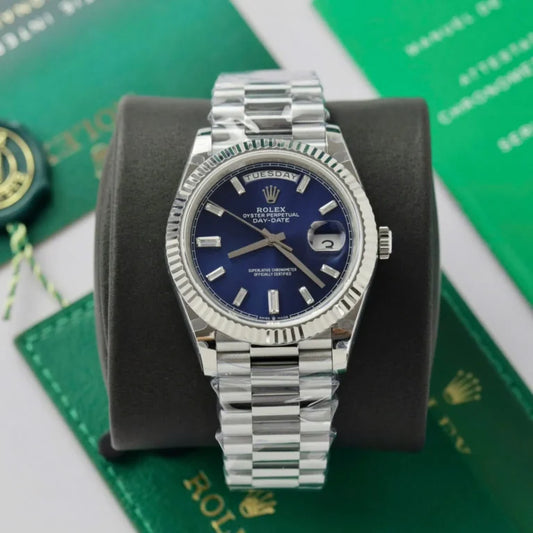 Stainless Steel President Dark Blue D-Date 40 - Luxury Watch