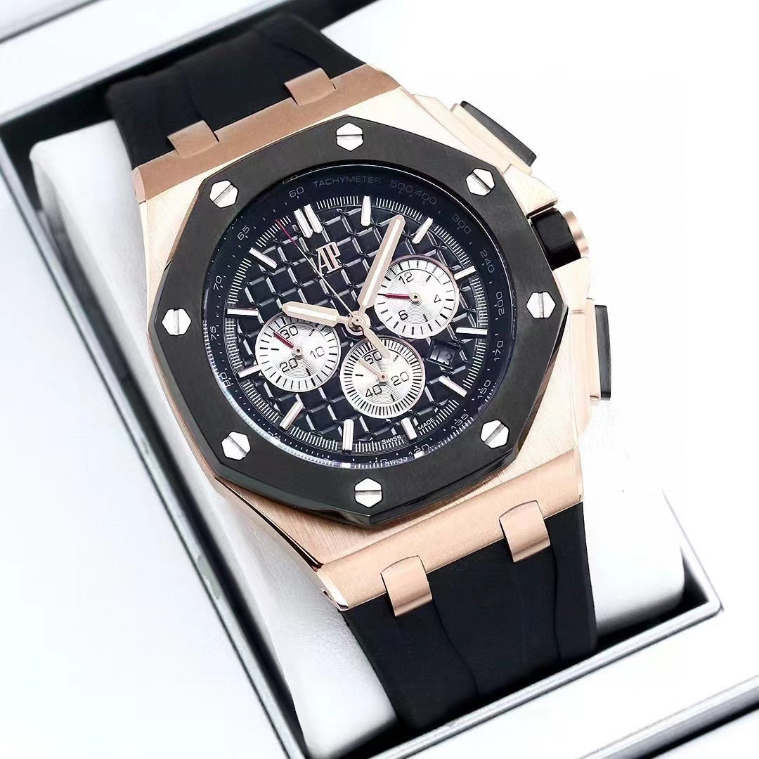 44mm Sport Watch Black Bronze Rubber Strap Black Dial