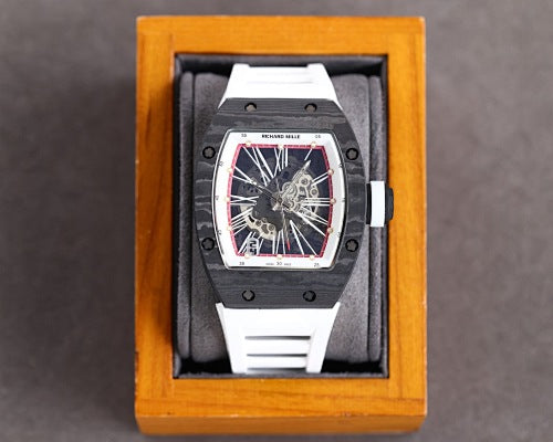Carbon Sports Watch Rubber White and Black Dial- Luxury Watch