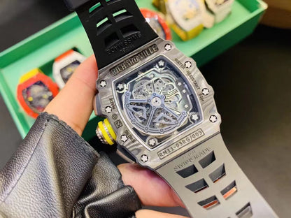 Carbon Sports Watch Black Rubber Open Work Black Dial- Luxury Watch