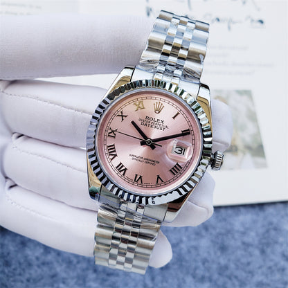Ladies 28mm Fluted Stainless Steel (Pink Dial) - Luxury Watch
