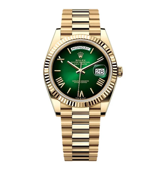 D-Date President 40 Yellow Gold Green Ombre - Luxury Watch