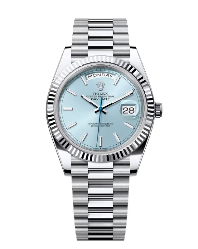 Stainless Steel President D-Date 40 Ice Blue Roman Numerals Dial - Luxury Watch