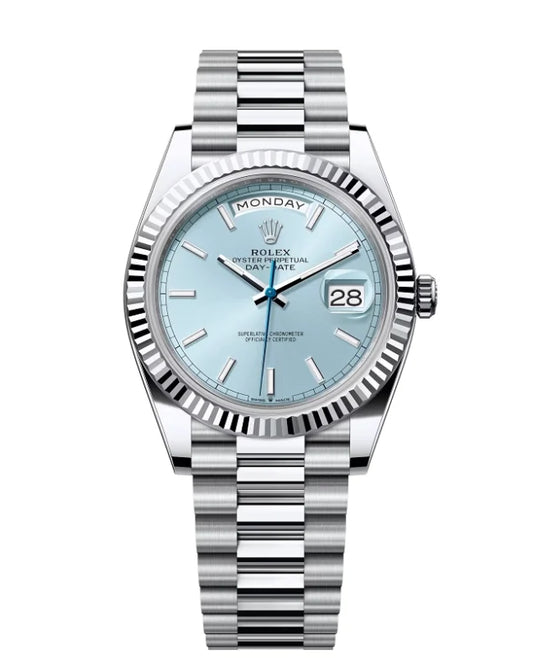 Stainless Steel President D-Date 40 Ice Blue Roman Numerals Dial - Luxury Watch