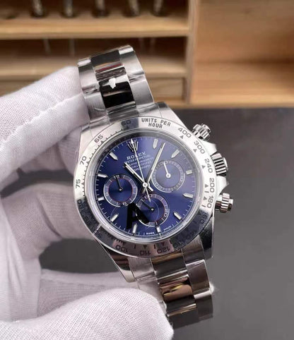 White Gold Stainless Steel (Blue Dial) - Luxury Watch