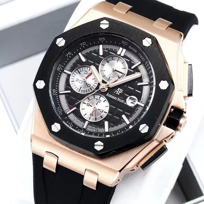 44mm Sport Watch Black Bronze Rubber Strap Black Dial