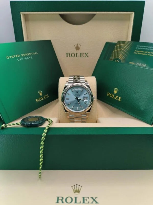 Stainless Steel President D-Date 40 Ice Blue Roman Numerals Dial - Luxury Watch