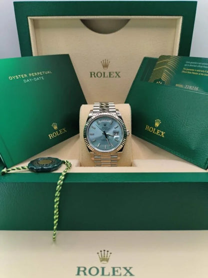 Stainless Steel President D-Date 40 Ice Blue Roman Numerals Dial - Luxury Watch