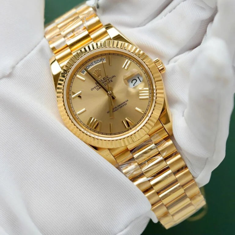 Gold President D-Date Champagne Roman Numerals Dial - Luxury Watch
