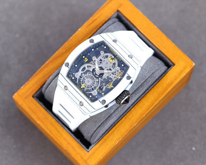 Carbon Sports Watch White Rubber Black Dial- Luxury Watch