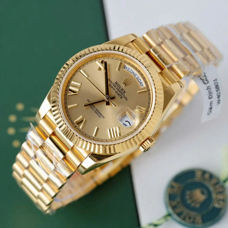 Gold President D-Date Champagne Roman Numerals Dial - Luxury Watch