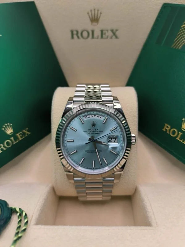 Stainless Steel President D-Date 40 Ice Blue Roman Numerals Dial - Luxury Watch