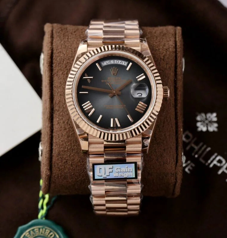 Everose Gold President D-Date 40 Slate Ombre - Luxury Watch