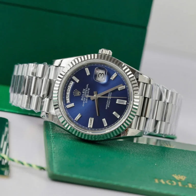 Stainless Steel President Dark Blue D-Date 40 - Luxury Watch