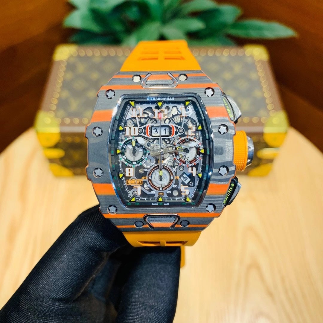 Carbon Sports Watch Rubber Orange and Black Dial- Luxury Watch