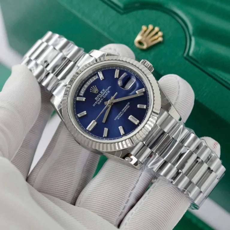 Stainless Steel President Dark Blue D-Date 40 - Luxury Watch