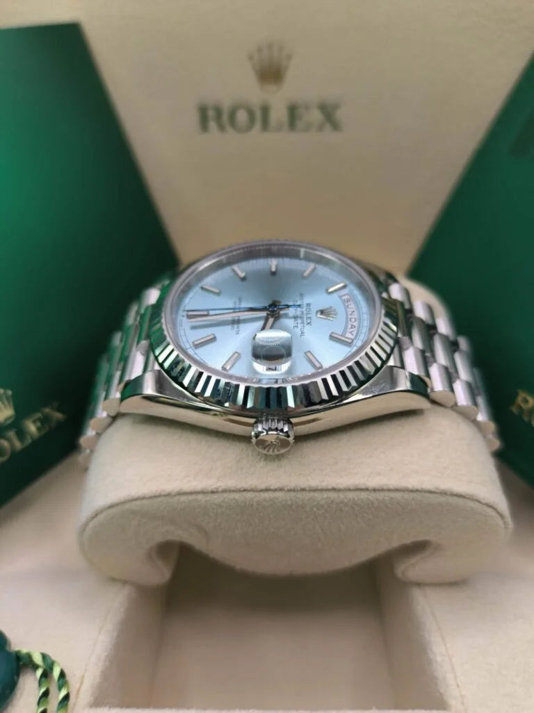 Stainless Steel President D-Date 40 Ice Blue Roman Numerals Dial - Luxury Watch