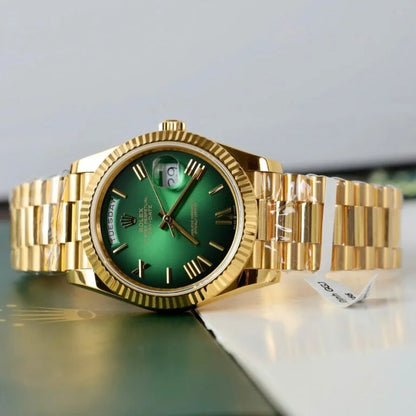 D-Date President 40 Yellow Gold Green Ombre - Luxury Watch