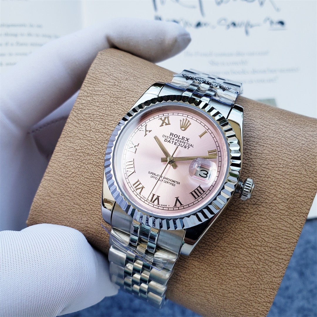 Ladies 28mm Fluted Stainless Steel (Pink Dial) - Luxury Watch