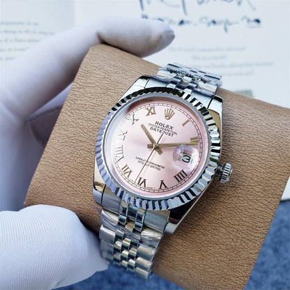 Ladies 28mm Fluted Stainless Steel (Pink Dial) - Luxury Watch