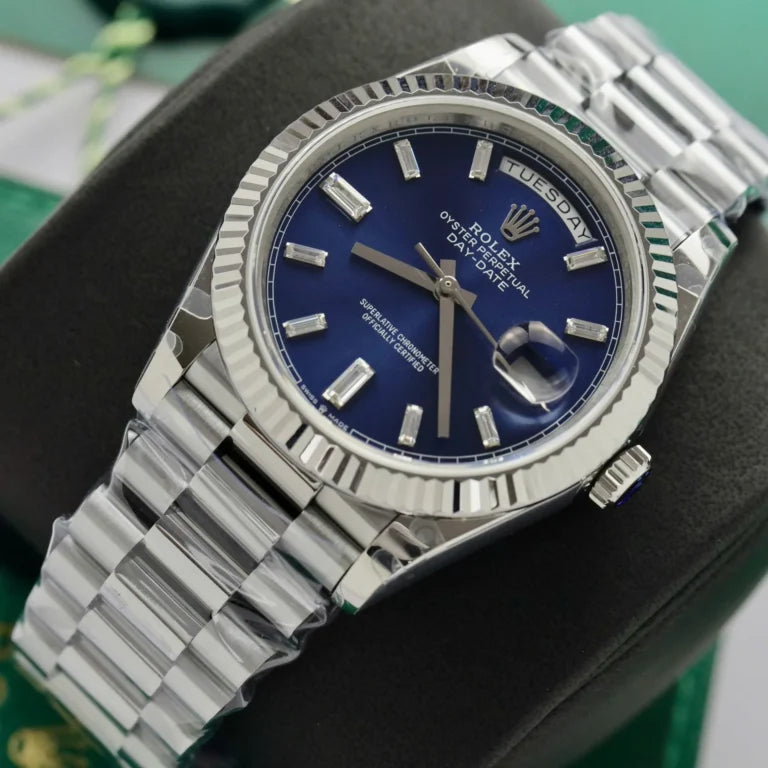 Stainless Steel President Dark Blue D-Date 40 - Luxury Watch