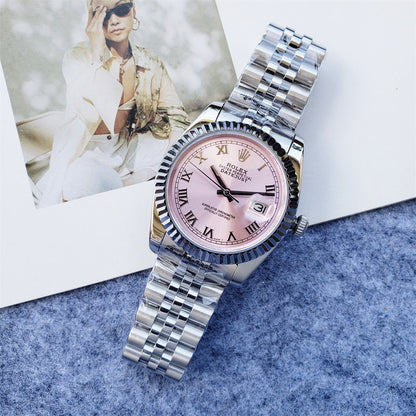 Ladies 28mm Fluted Stainless Steel (Pink Dial) - Luxury Watch