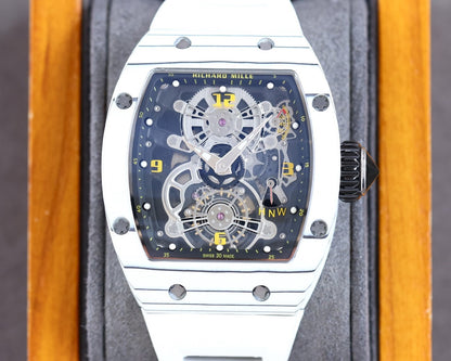 Carbon Sports Watch White Rubber Black Dial- Luxury Watch