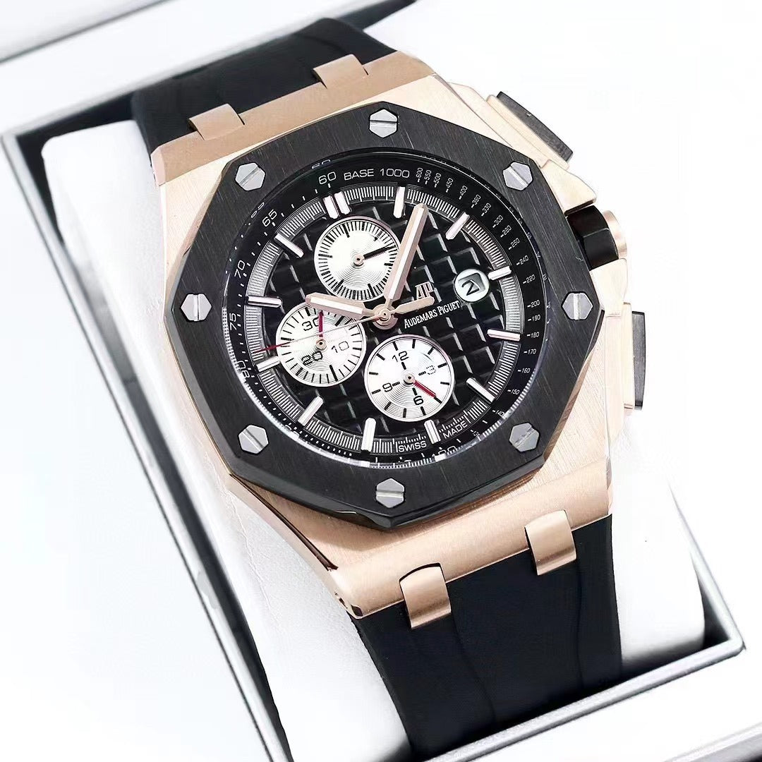 44mm Sport Watch Black Bronze Rubber Strap Black Dial