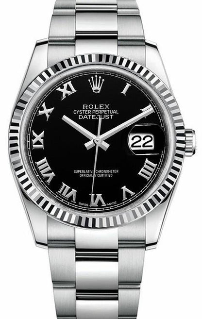 41mm Stainless Steel Oyster Steel Black Dial Roman Numeral- Luxury Watch