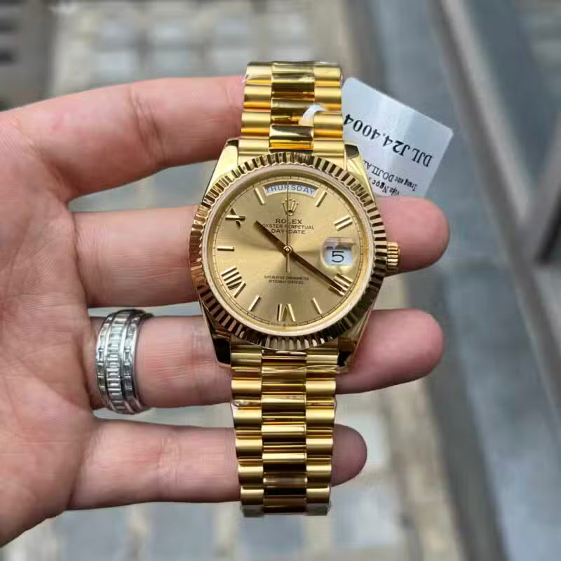Yellow Gold Day Week Champagne Roman Numerals Dial - Luxury Watch