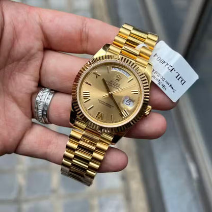 Yellow Gold Day Week Champagne Roman Numerals Dial - Luxury Watch