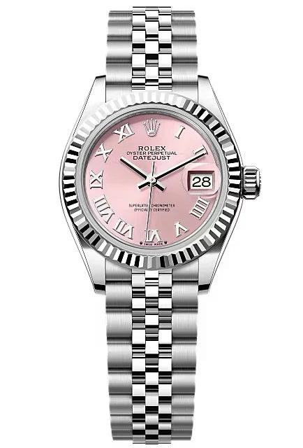 Ladies 28mm Fluted Stainless Steel (Pink Dial) - Luxury Watch