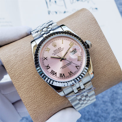 Ladies 28mm Fluted Stainless Steel (Pink Dial) - Luxury Watch
