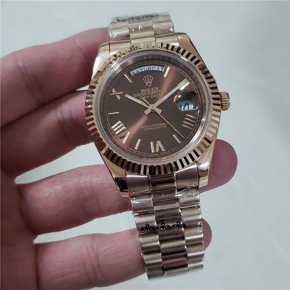 Everose Gold Day Week Chocolate Roman Numerals Dial - Luxury Watch