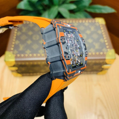 Carbon Sports Watch Rubber Orange and Black Dial- Luxury Watch