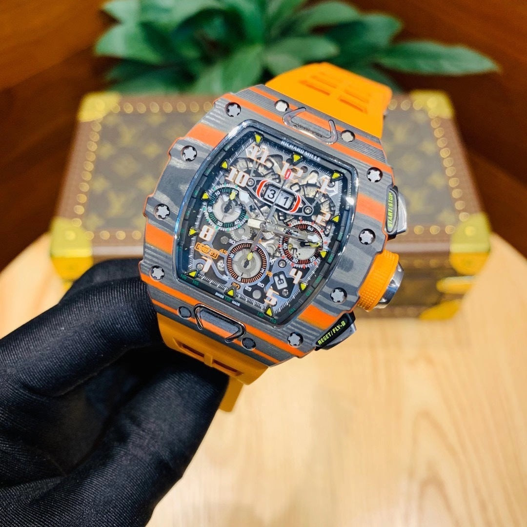 Carbon Sports Watch Rubber Orange and Black Dial- Luxury Watch