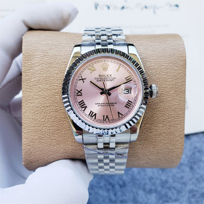 Ladies 28mm Fluted Stainless Steel (Pink Dial) - Luxury Watch