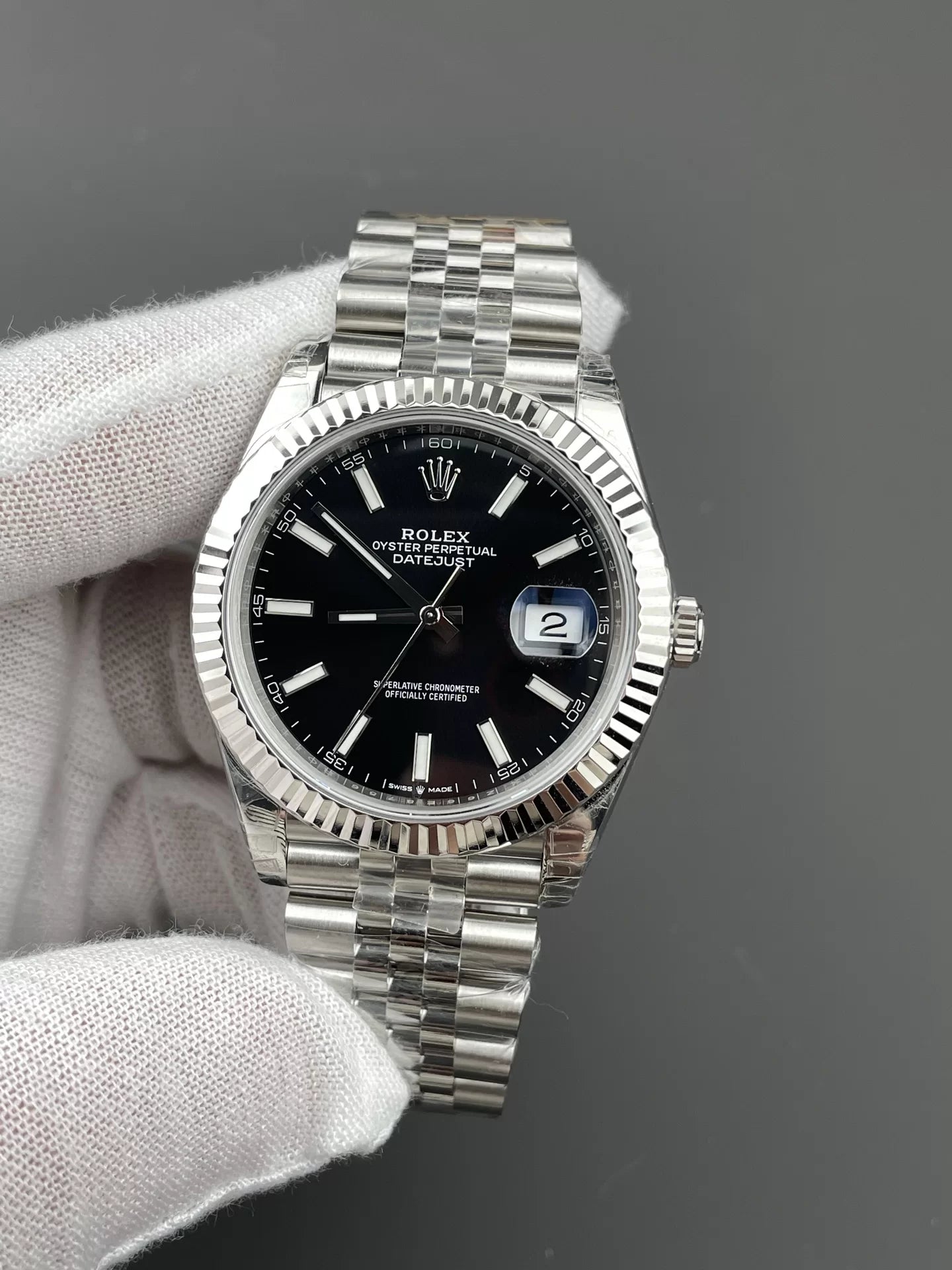 41mm Stainless Jubilee Steel Black Stick Dial - Luxury Watch