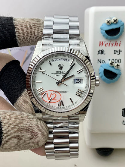 Day Week 40 Stainless Steel White Dial - Luxury Watch