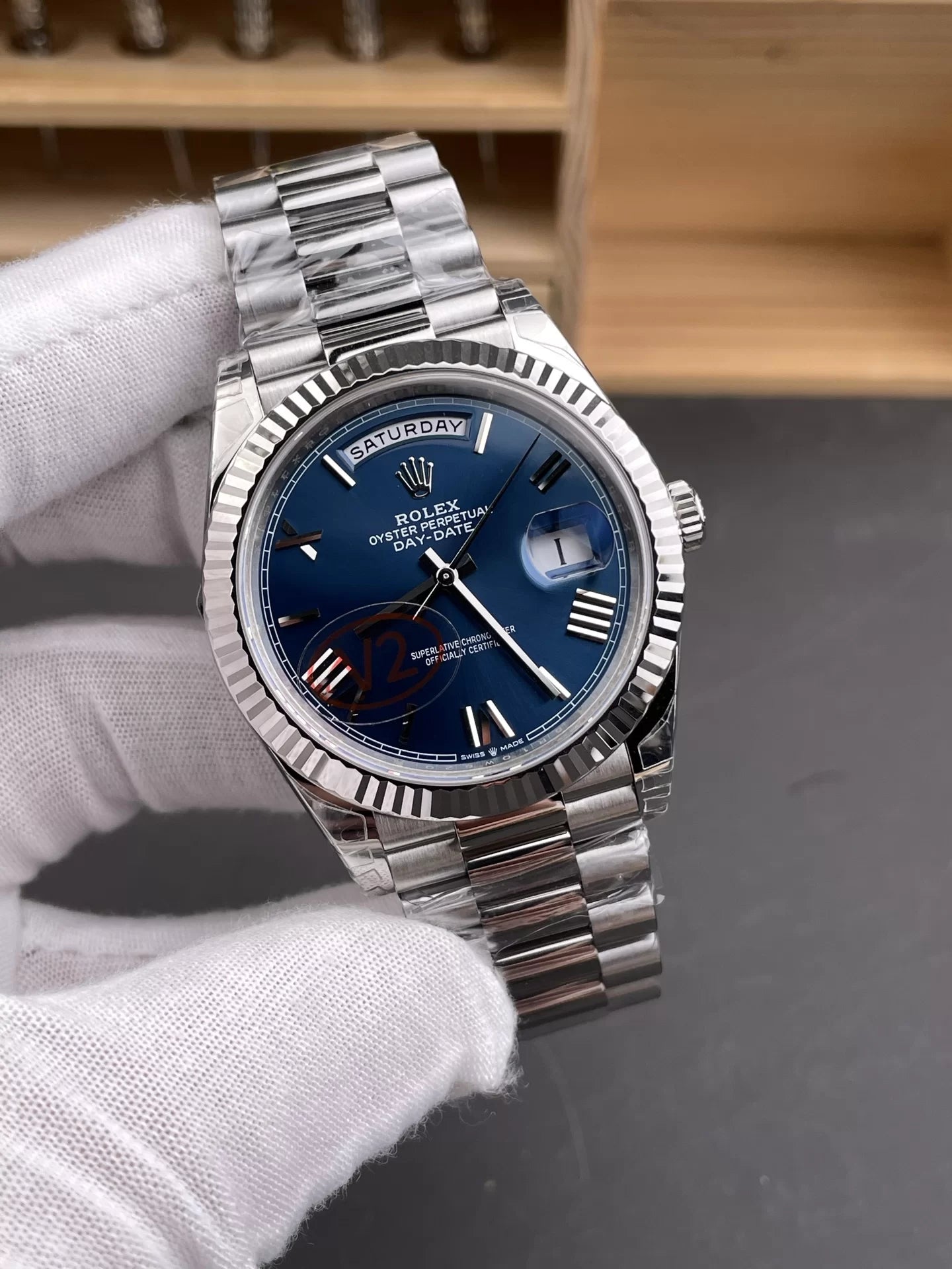 Stainless Steel Day Week Dark Blue Dial 40 - Luxury Watch