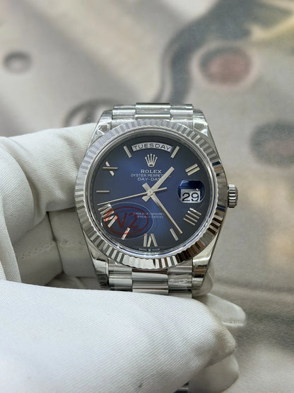 Day Week 40mm Stainless Steel Blue gradient fade Roman Dial - Luxury Watch