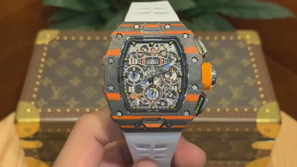 Carbon Sports Watch White Rubber Orange Dial- Luxury Watch