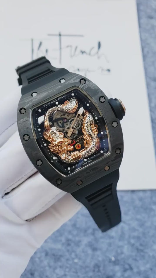 Carbon Sports Watch Black Rubber Eagle Black Dial- Luxury Watch
