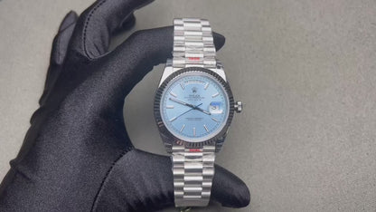 Stainless Steel President D-Date 40 Ice Blue Roman Numerals Dial - Luxury Watch
