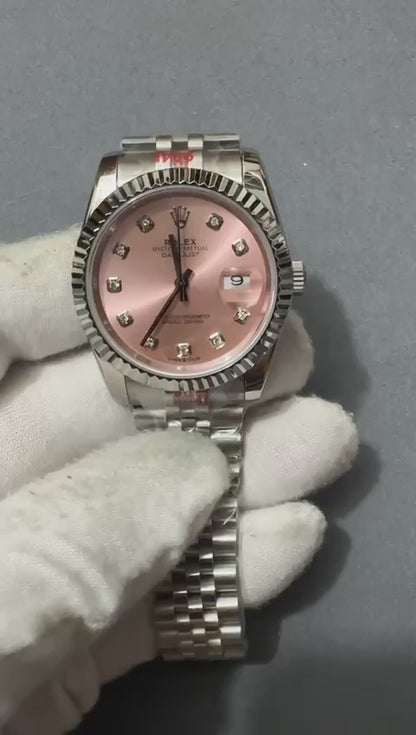 Lady D-Just 28mm Fluted Stainless Steel (Pink Dial) - Luxury Watch