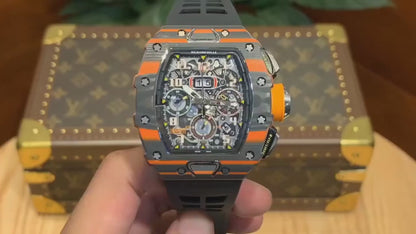 Carbon Sports Watch Black Rubber Orange Dial- Luxury Watch