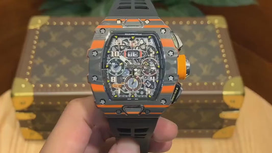 Carbon Sports Watch Black Rubber Orange Dial- Luxury Watch