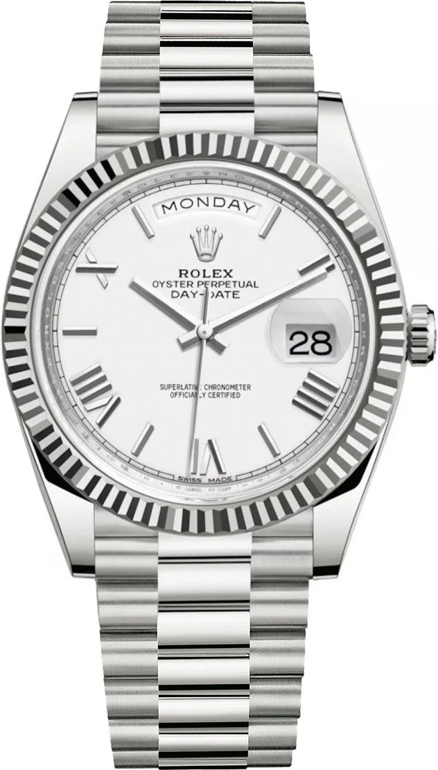 Day Week 40 Stainless Steel White Dial - Luxury Watch
