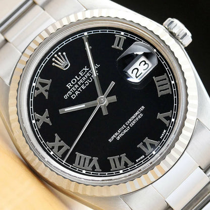 41mm Stainless Steel Oyster Steel Black Dial Roman Numeral- Luxury Watch